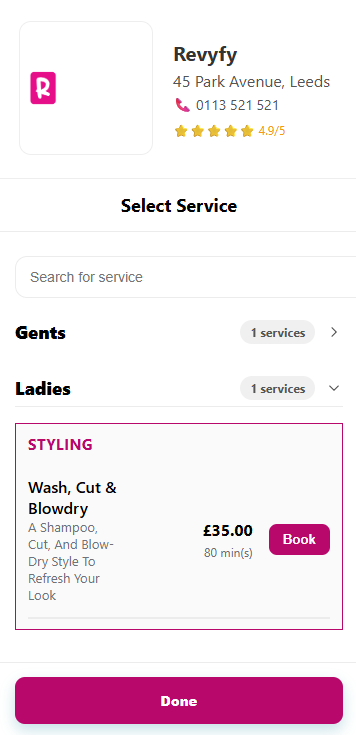 Revyfy Online Booking