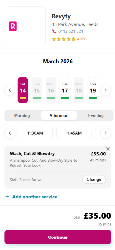 Revyfy Online Booking